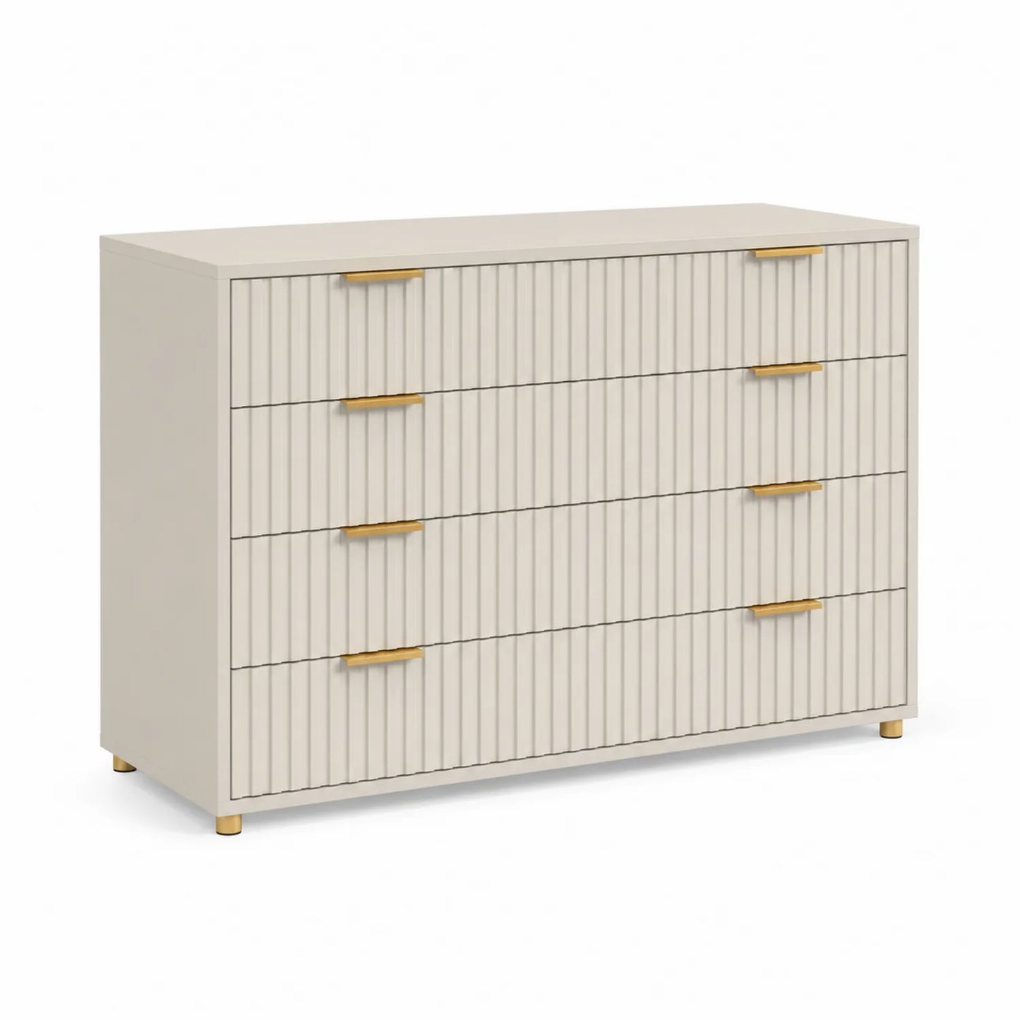Holzkommode mit 5 Schubladen und goldenen Griffen, Beige