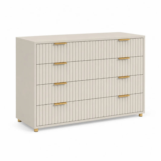 Holzkommode mit 5 Schubladen und goldenen Griffen, Beige