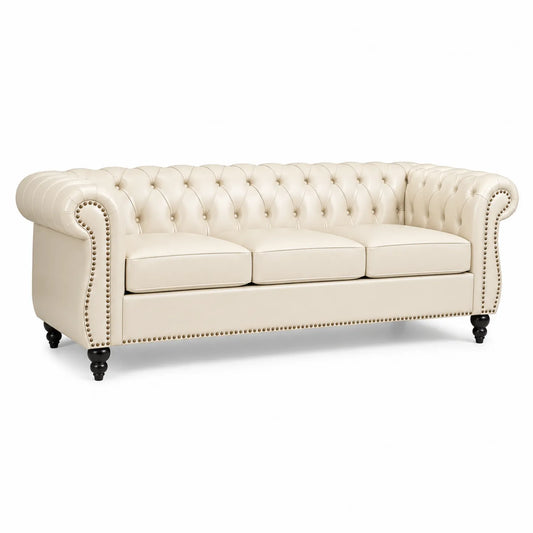 3-Sitzer Chesterfield Sofa Leder Beige 220x95x75cm