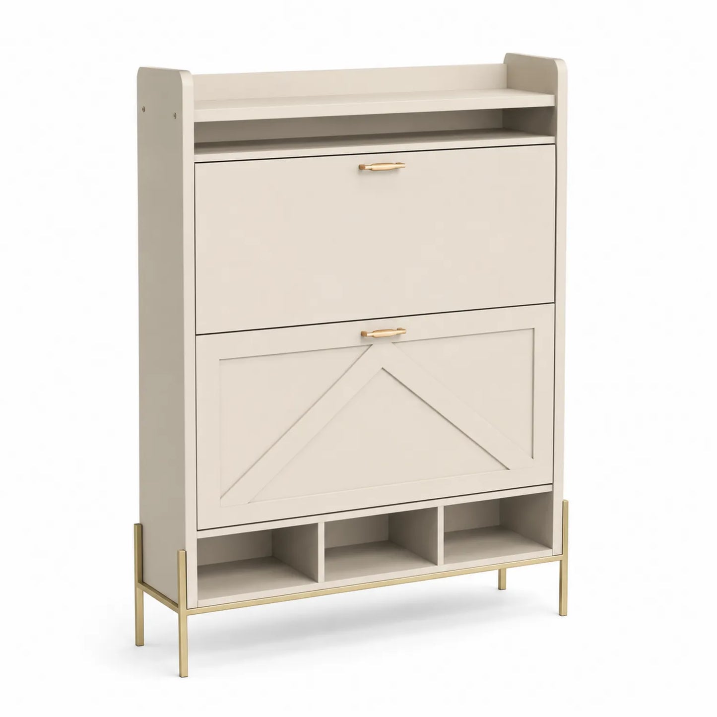 Schuhschrank Creme MDF Metallbeine 100cm Höhe