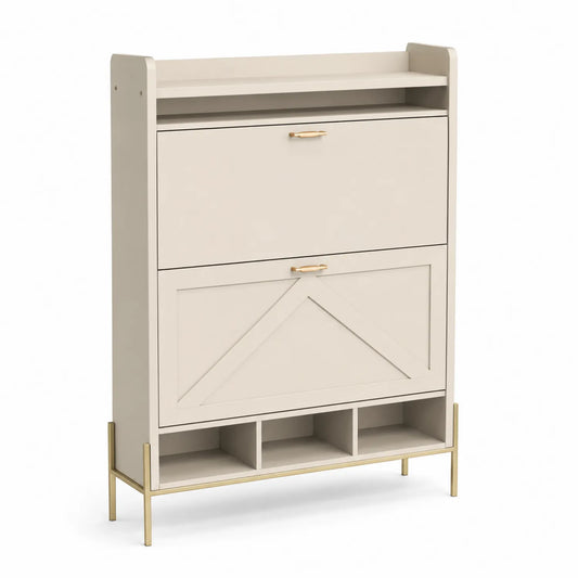 Schuhschrank Creme MDF Metallbeine 100cm Höhe