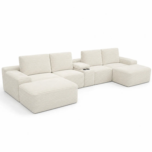 Ecksofa aus Polyestergewebe mit Chaiselongue in Beige